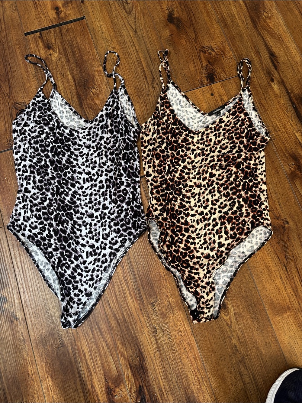 Ambiance Two Leopard Print One-Piece Bodysuit — Black and Brown